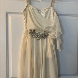 Weissman Cream Dress with Sequin and Jewel Accents
